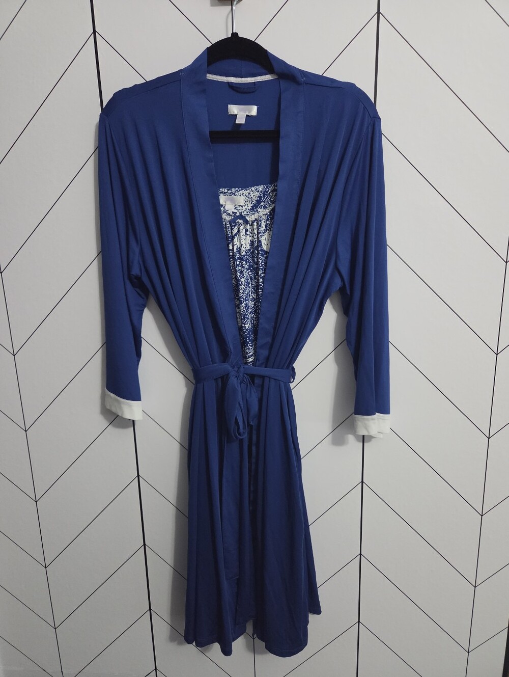 Secret Treasures 2-Piece Robe & Nightgown Sleepwear Set Blue Paisley XL 16-18